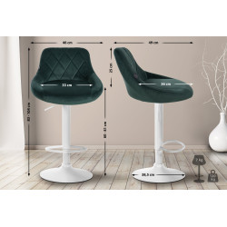 Ensemble de 2 tabourets de bar Lazio en velours, blanc et vert foncé