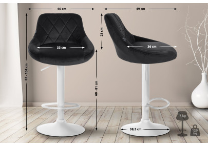 Set di 2 sgabelli da bar in velluto Lazio, bianco e nero