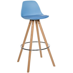 Tabouret de bar Corbin, similicuir, rond, bleu naturel
