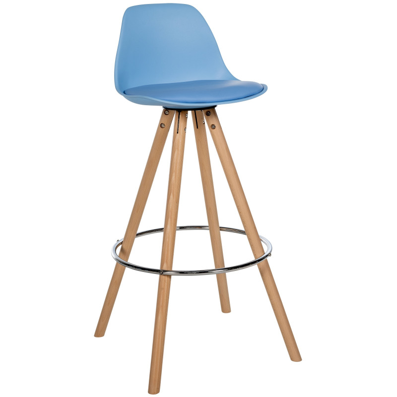 Tabouret de bar Corbin, similicuir, rond, naturel bleu