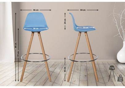 Taburete de bar Corbin, imitación piel, redondo, azul natural