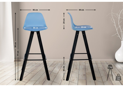 Tabouret de bar Corbin, similicuir, carré, noir/bleu