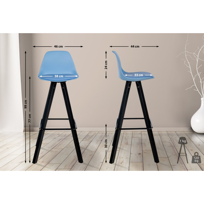 Tabouret de bar Corbin, similicuir, carré, noir bleu