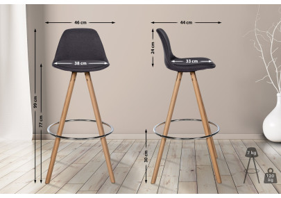 Tabouret de bar rond Corbin en tissu gris naturel foncé