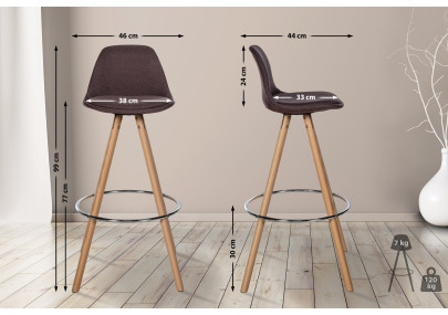Sgabello da bar Corbin, tessuto, rotondo, marrone naturale