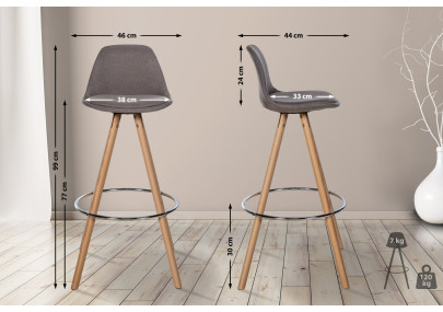 Tabouret de bar Corbin, en tissu, rond, taupe naturel