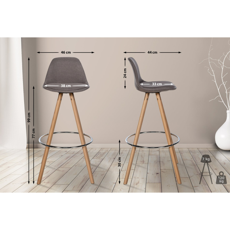 Tabouret de bar Corbin, tissu, rond, naturel taupe