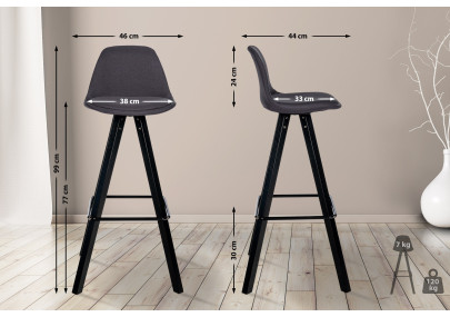 Tabouret de bar Corbin en tissu carré noir gris foncé