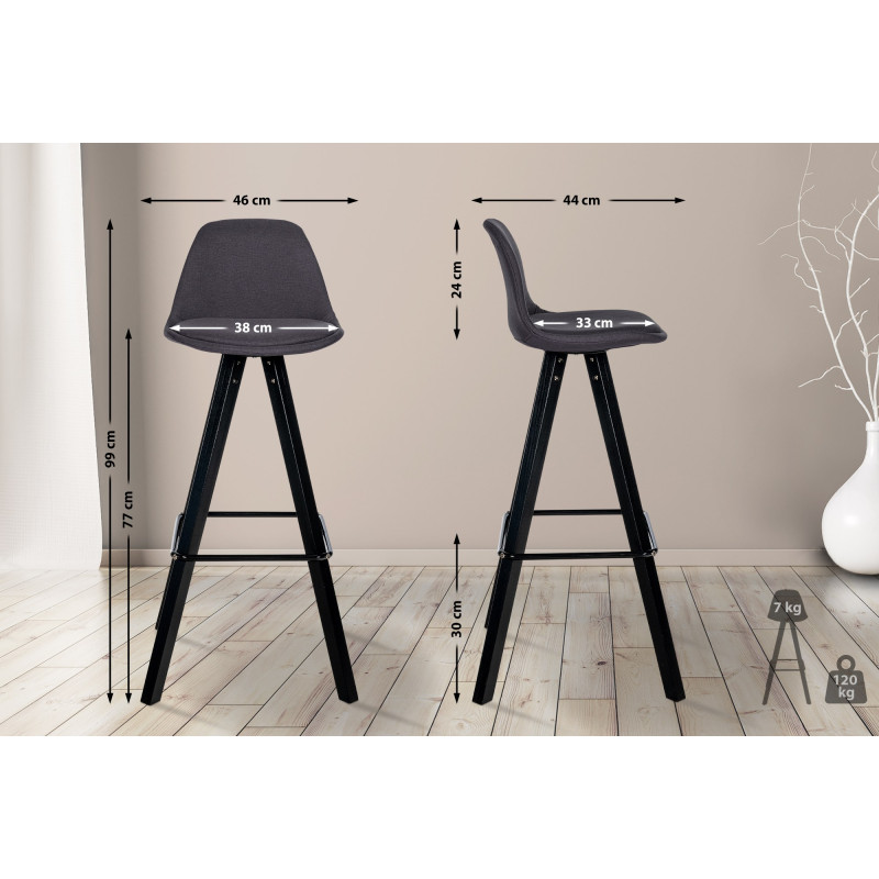 Tabouret de bar Corbin en tissu carré noir gris foncé