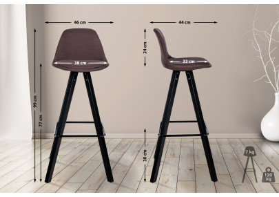 Tabouret de bar Corbin, tissu, carré, noir/marron