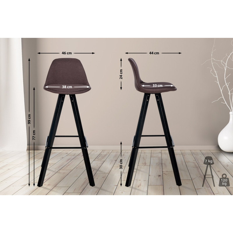 Tabouret de bar Corbin en tissu, carré, noir brun