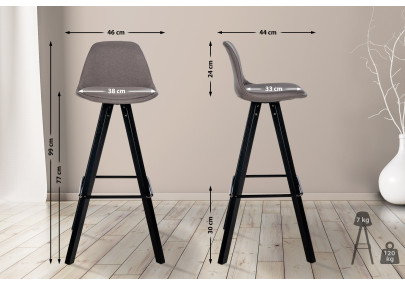 Taburete de bar Corbin de tela, cuadrado, negro topo