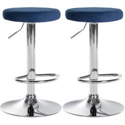 Ensemble de 2 tabourets de bar en velours Ponte, bleu chromé
