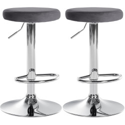 Conjunto de 2 banquetas de bar Ponte, em veludo, cromadas e cinza escuro.