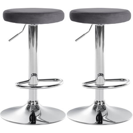 Ensemble de 2 tabourets de bar Ponte, velours, chrome, gris foncé