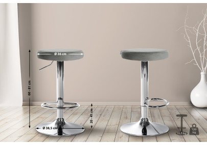 Conjunto de 2 banquetas de bar Ponte, em veludo, cinza cromado