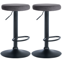 Ensemble de 2 tabourets de bar en velours Ponte, noir/gris foncé