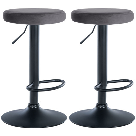 Ensemble de 2 tabourets de bar en velours Ponte, noirs gris foncé