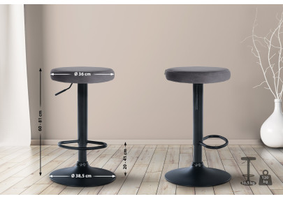 Conjunto de 2 banquetas de bar em veludo Ponte, preto/cinza escuro