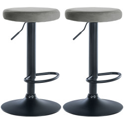 Ensemble de 2 tabourets de bar en velours Ponte, noir et gris