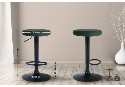 Conjunto de 2 banquetas de bar Ponte, em veludo, preto/verde