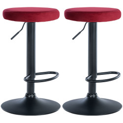 Ensemble de 2 tabourets de bar en velours Ponte, noir et rouge