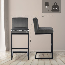 Tabouret de bar en velours Hopewell B gris