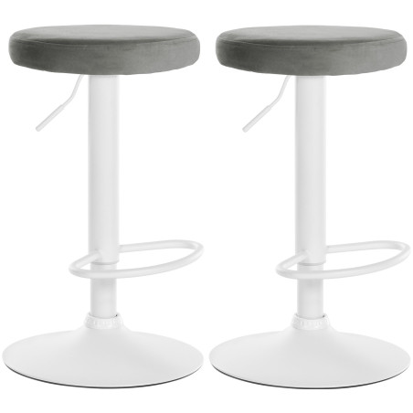 Ensemble de 2 tabourets de bar Ponte, velours, blanc/gris