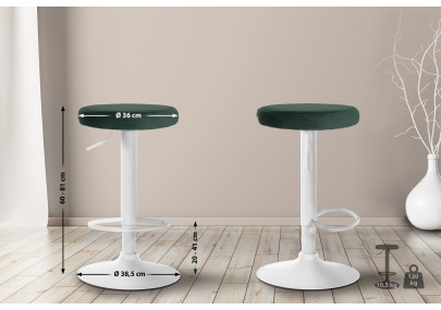 Juego de 2 taburetes de bar Ponte, de terciopelo, blanco/verde