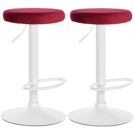 Juego de 2 taburetes de bar Ponte de terciopelo, blanco y rojo