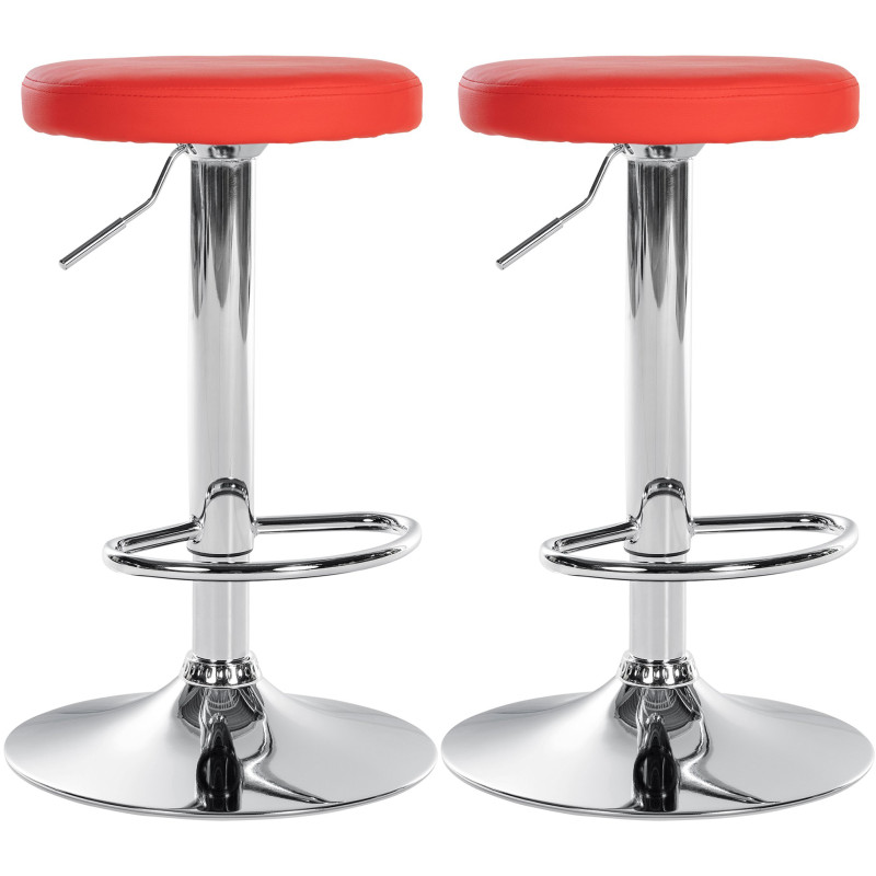 Ensemble de 2 tabourets de bar Ponte, similicuir, rouge chromé