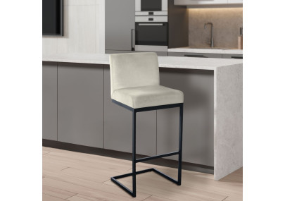 Tabouret de bar en velours Hopewell, couleur crème.