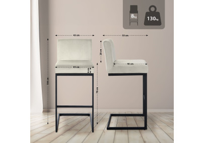 Tabouret de bar Hopewell velours B crème