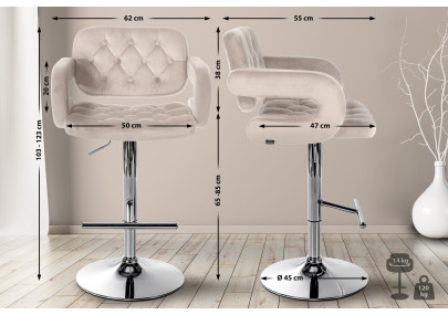 Tabouret de bar Dublin en velours, chromé, crème