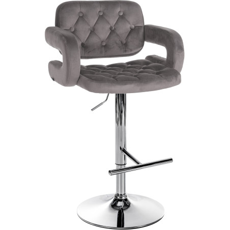 Tabouret de bar Dublin, velours, chrome gris