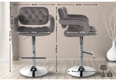 Sgabello da bar Dublin, velluto, grigio cromo