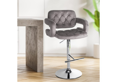 Tabouret de bar Dublin, velours, gris chromé