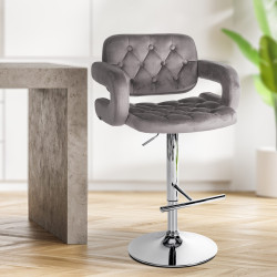 Tabouret de bar Dublin, velours, chrome gris