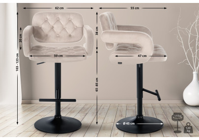 Tabouret de bar Dublin en velours, noir et crème