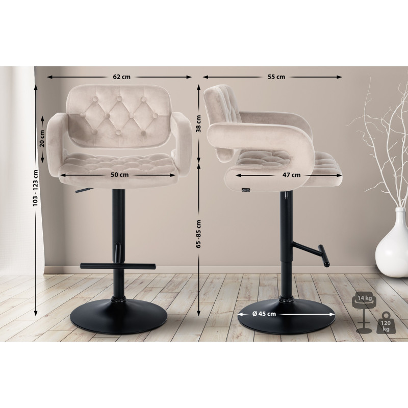 Taburete de bar Dublin de terciopelo, negro y crema