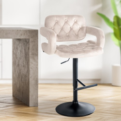 Taburete de bar Dublin de terciopelo, negro y crema