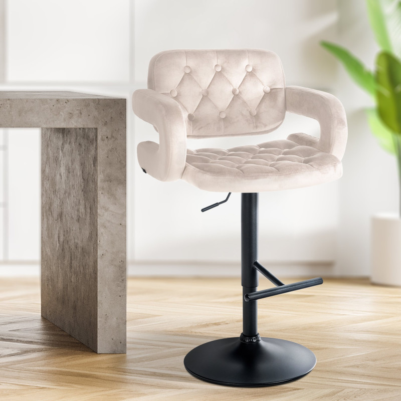 Tabouret de bar Dublin en velours, noir et crème