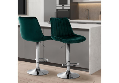 Tabouret de bar Toni, velours, chrome, vert