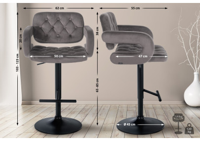 Tabouret de bar Dublin en velours noir et gris