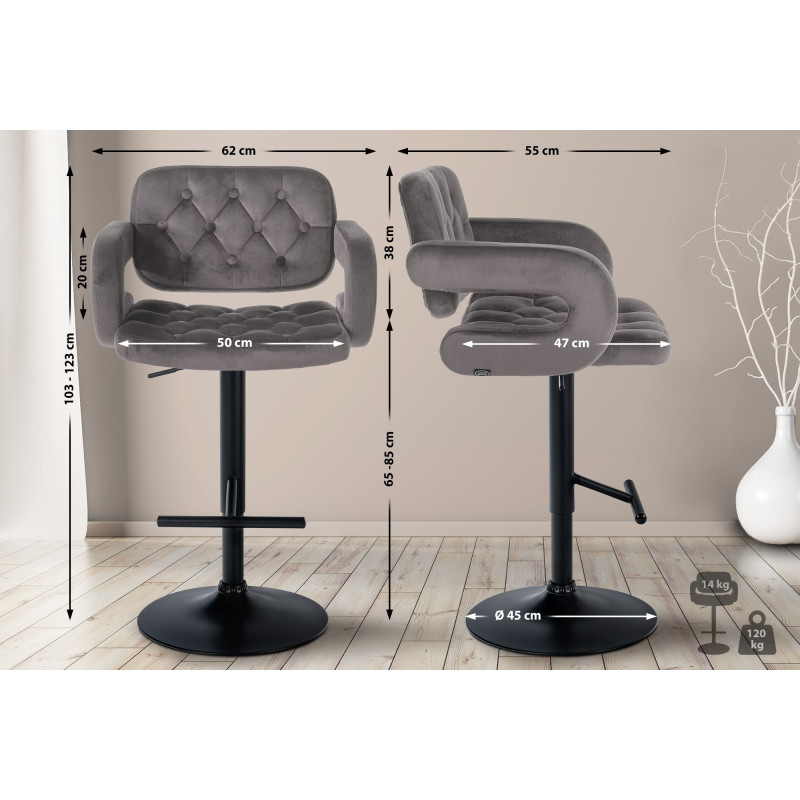 Tabouret de bar Dublin en velours noir gris