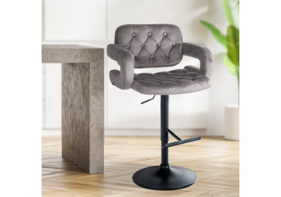 Banqueta Dublin em veludo preto e cinza