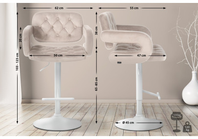 Taburete de bar Dublin Velvet, blanco/crema