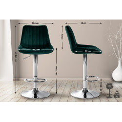 Tabouret de bar Toni, velours, chrome, vert