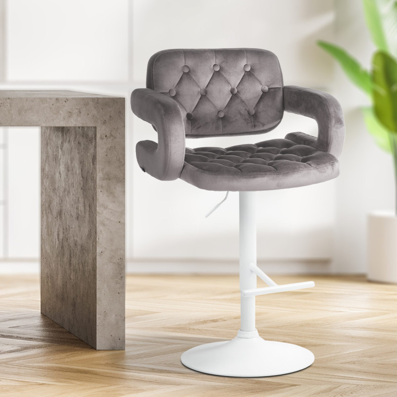 Tabouret de bar Dublin en velours blanc gris