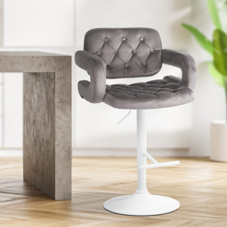 Tabouret de bar Dublin, velours, blanc/gris